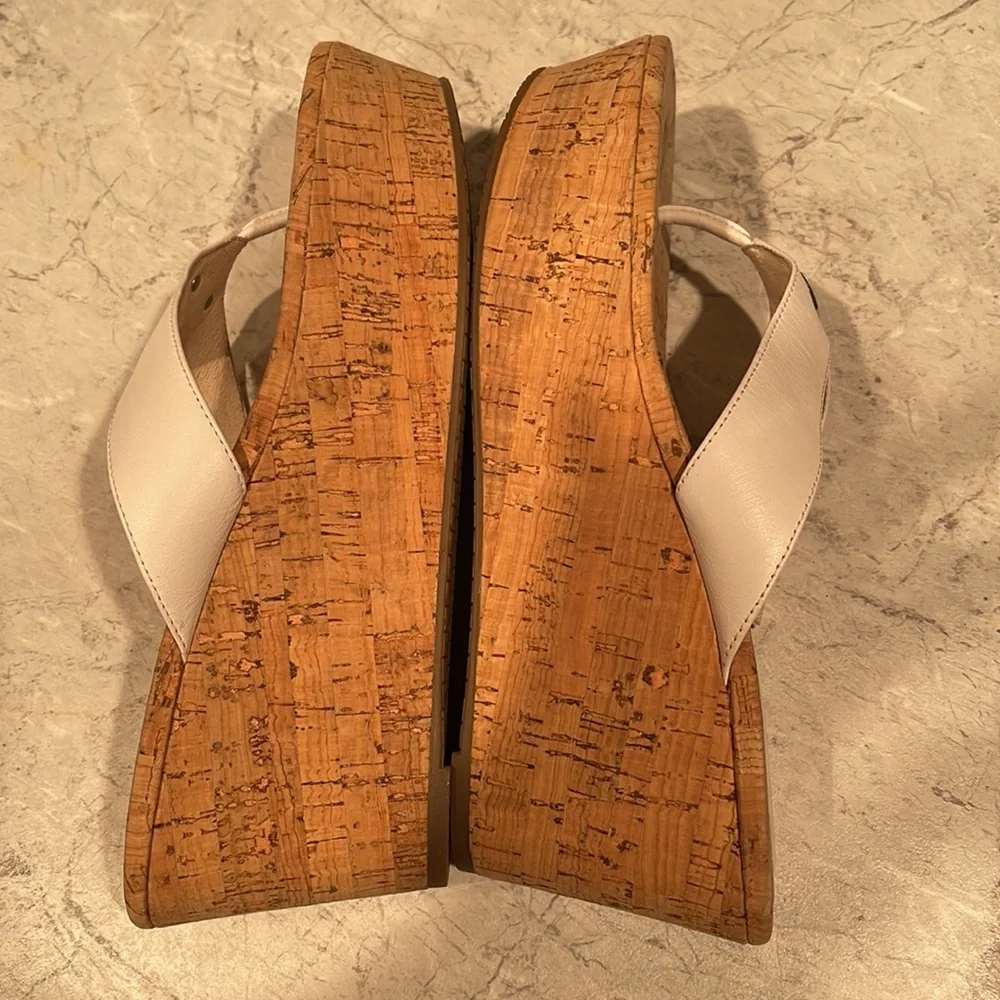 MICHAEL Michael Kors White Leather Cork Platform Thong Sandals